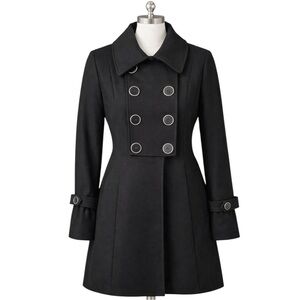 Marvin Richards Black Wool Blend Tailored City Coat Size M